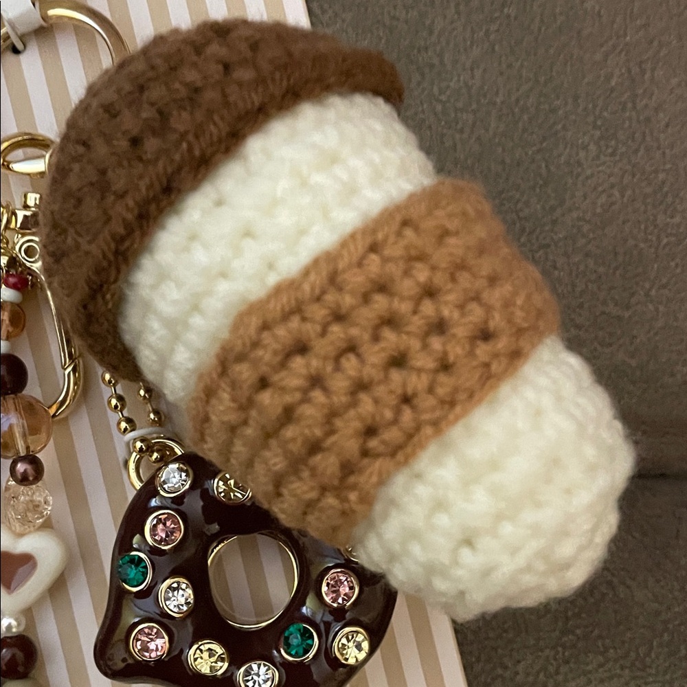 Piper K Brown and Cream Crochet  Bag Charm - Picture 2 of 5